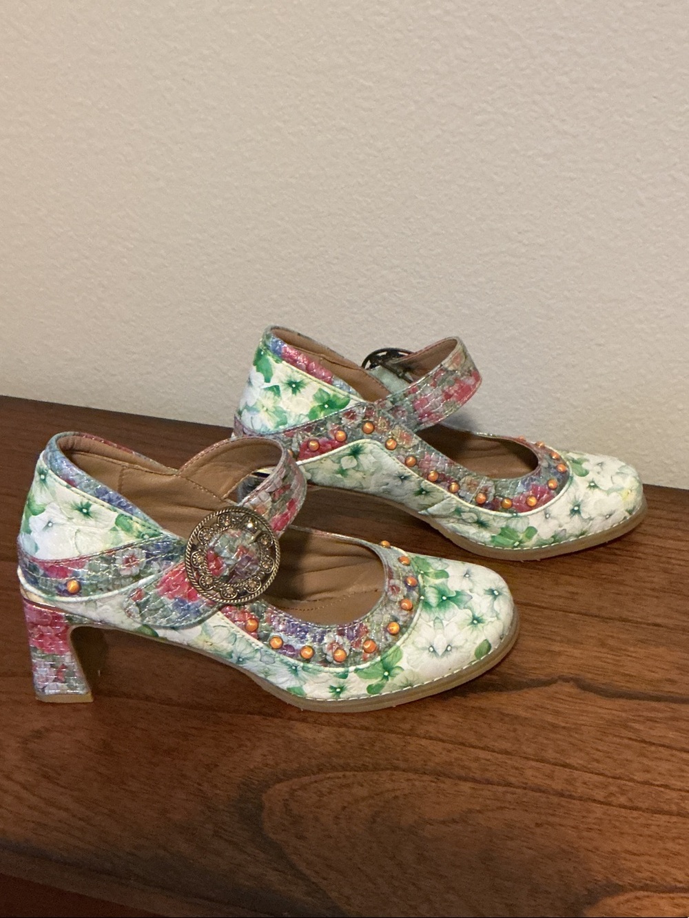 L’artiste Spring Step Mary Jane Heeled Shoes in Floral Multi-Color